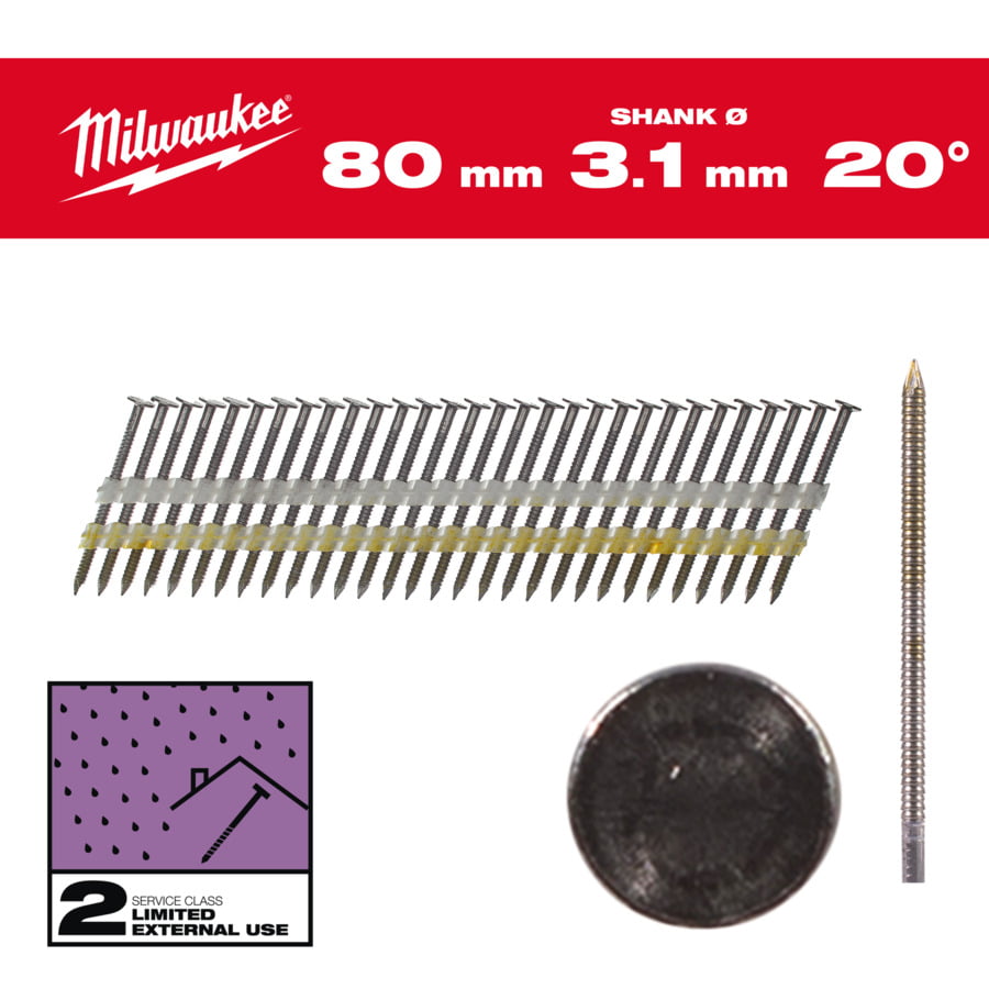 Fixio.pl Milwaukee Gwoździe 20° pierśc/galw 80mm 1750szt