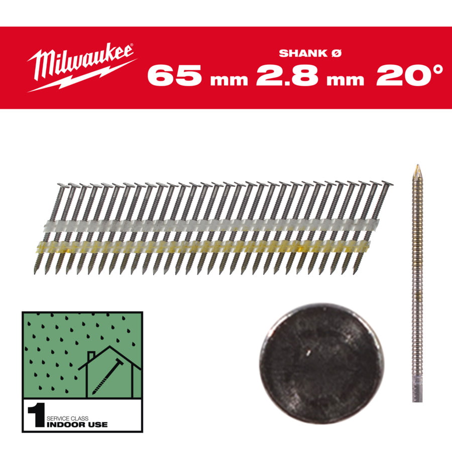 Fixio.pl Milwaukee Gwoździe 20° pierśc/łeb okr 65mm 2000szt