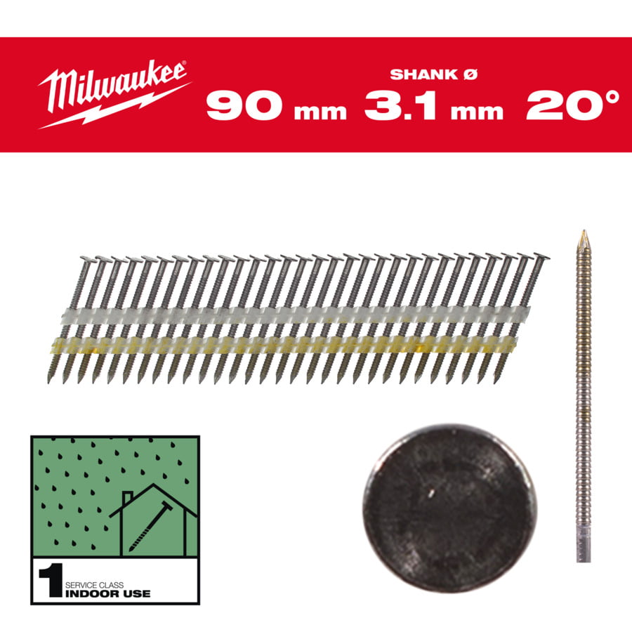 Fixio.pl Milwaukee Gwoździe 20° pierśc/łeb okr 90mm 1750szt Fixio.pl Milwaukee Gwoździe 20° pierśc/łeb okr 90mm 1750szt
